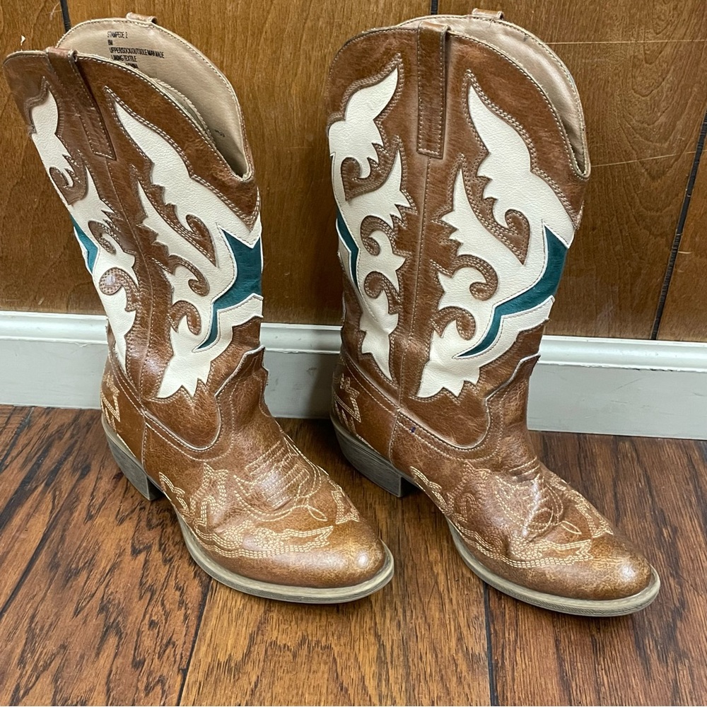 Coconuts by Matisse women’s heeled leather stampede 2 cowgirl boots